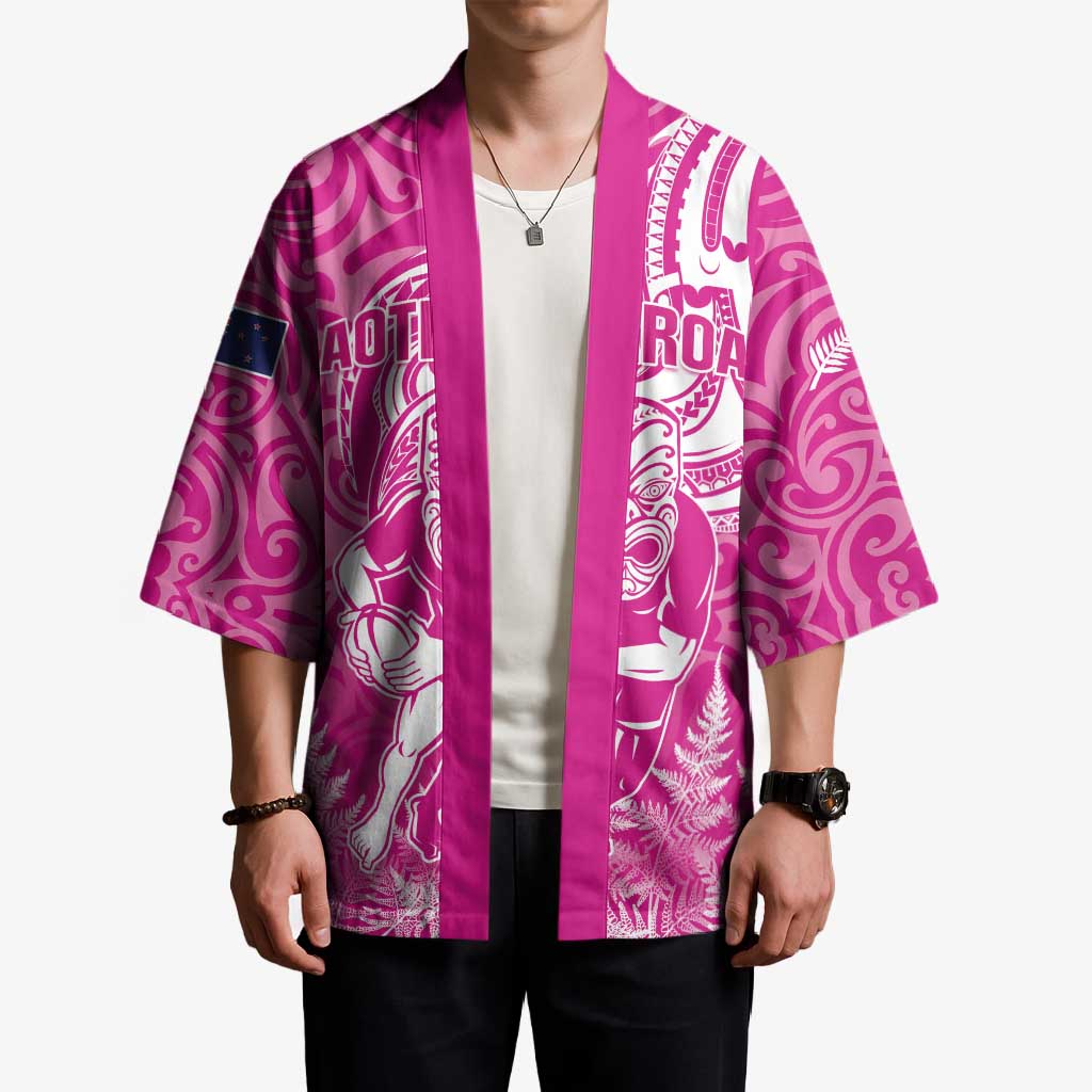 New Zealand Silver Fern Rugby All Pink Kimono Maori Tiki Player With Ta Moko Tribal - Wonder Print Shop