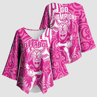 New Zealand Silver Fern Rugby All Pink Kimono Sleeve Blouse Maori Tiki Player With Ta Moko Tribal - Wonder Print Shop