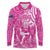 New Zealand Silver Fern Rugby All Pink Long Sleeve Polo Shirt Maori Tiki Player With Ta Moko Tribal - Wonder Print Shop