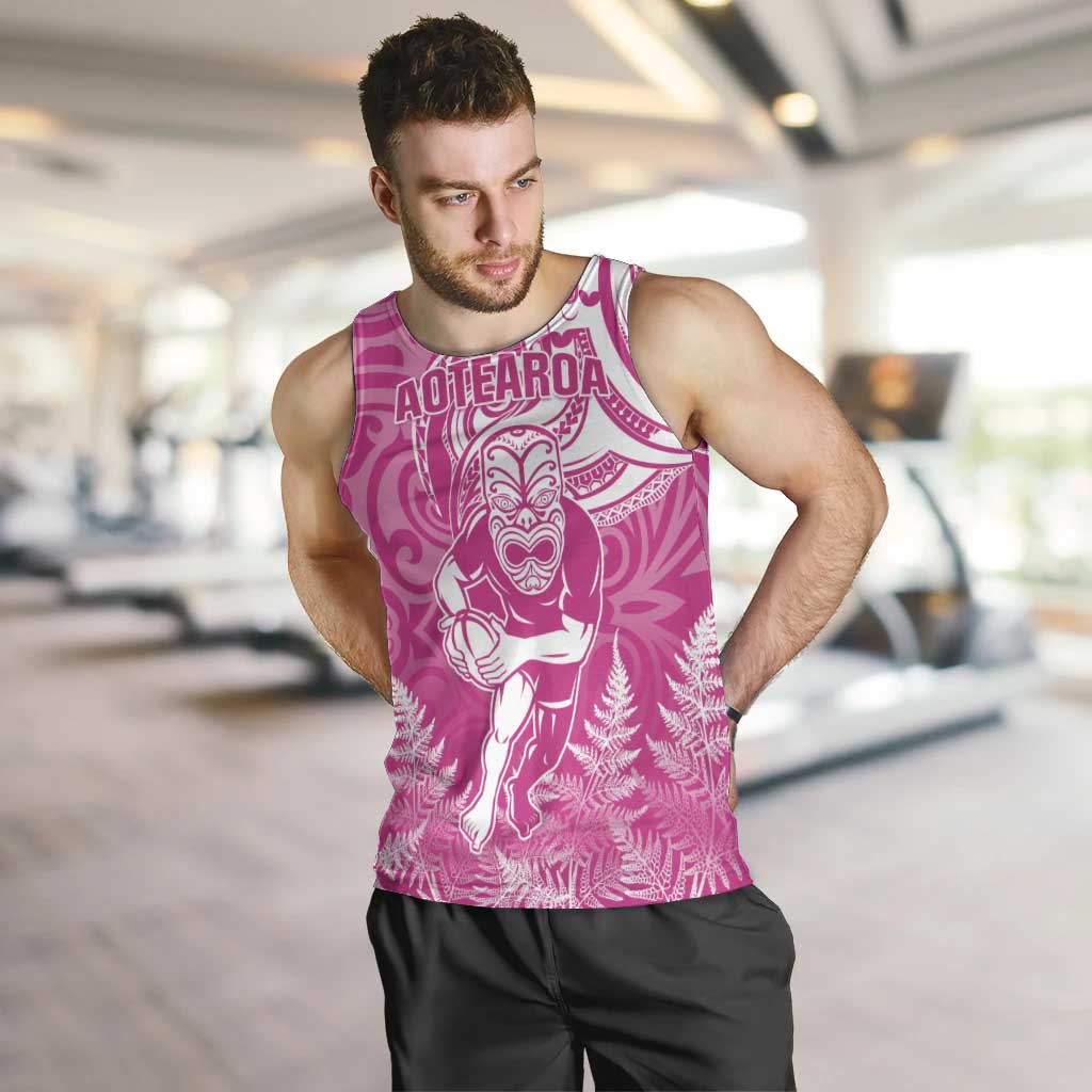 New Zealand Silver Fern Rugby All Pink Men Tank Top Maori Tiki Player With Ta Moko Tribal - Wonder Print Shop