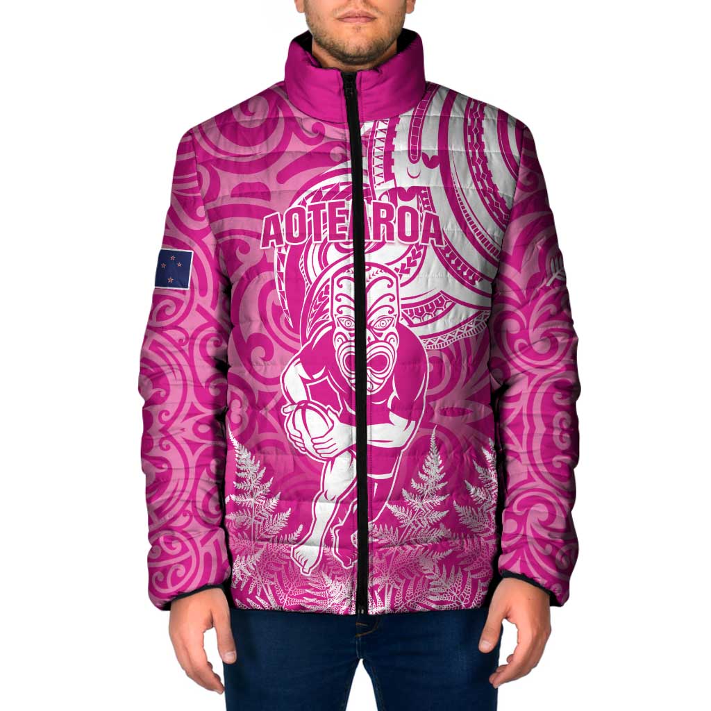 New Zealand Silver Fern Rugby All Pink Padded Jacket Maori Tiki Player With Ta Moko Tribal - Wonder Print Shop