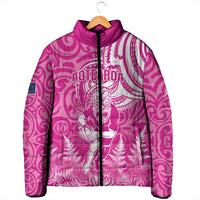 New Zealand Silver Fern Rugby All Pink Padded Jacket Maori Tiki Player With Ta Moko Tribal - Wonder Print Shop
