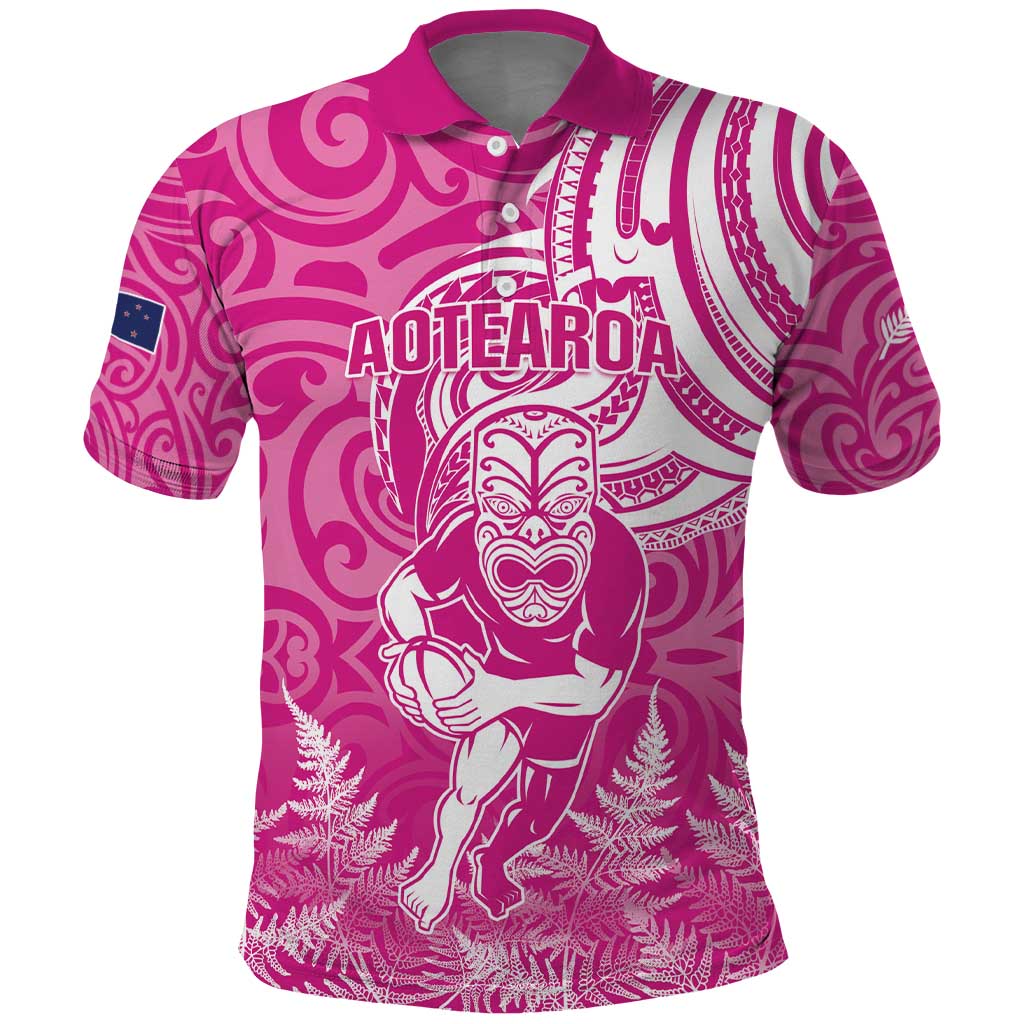 New Zealand Silver Fern Rugby All Pink Polo Shirt Maori Tiki Player With Ta Moko Tribal - Wonder Print Shop