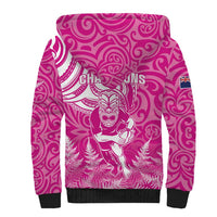 New Zealand Silver Fern Rugby All Pink Sherpa Hoodie Maori Tiki Player With Ta Moko Tribal - Wonder Print Shop