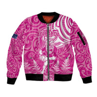New Zealand Silver Fern Rugby All Pink Sleeve Zip Bomber Jacket Maori Tiki Player With Ta Moko Tribal - Wonder Print Shop