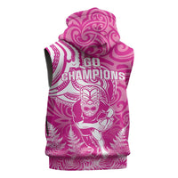 New Zealand Silver Fern Rugby All Pink Sleeveless Hoodie Maori Tiki Player With Ta Moko Tribal - Wonder Print Shop