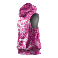 New Zealand Silver Fern Rugby All Pink Sleeveless Hoodie Maori Tiki Player With Ta Moko Tribal - Wonder Print Shop