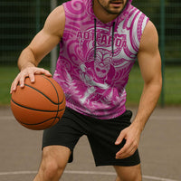 New Zealand Silver Fern Rugby All Pink Sleeveless Hoodie Maori Tiki Player With Ta Moko Tribal - Wonder Print Shop