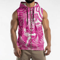 New Zealand Silver Fern Rugby All Pink Sleeveless Zip Hoodie Maori Tiki Player With Ta Moko Tribal - Wonder Print Shop
