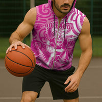 New Zealand Silver Fern Rugby All Pink Sleeveless Zip Hoodie Maori Tiki Player With Ta Moko Tribal - Wonder Print Shop