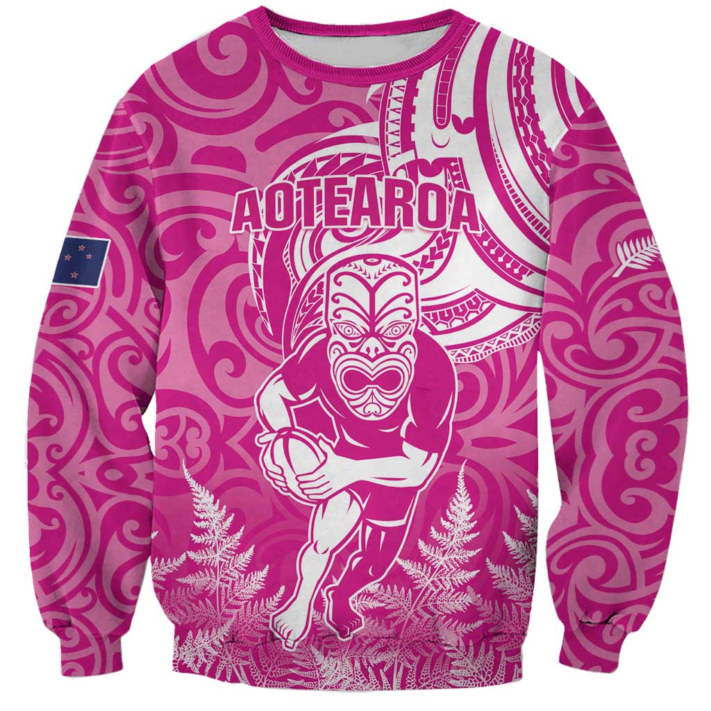 New Zealand Silver Fern Rugby All Pink Sweatshirt Maori Tiki Player With Ta Moko Tribal - Wonder Print Shop