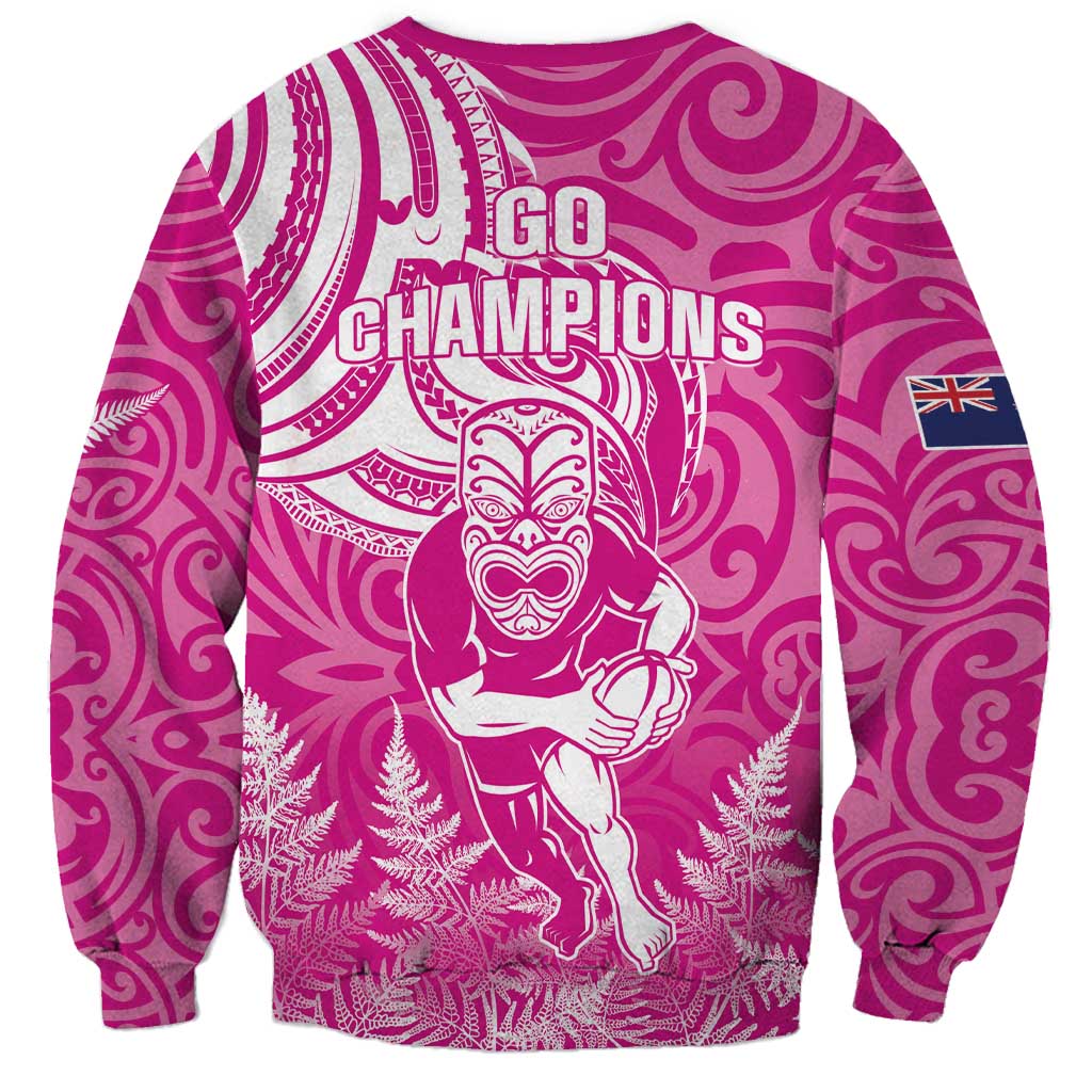 New Zealand Silver Fern Rugby All Pink Sweatshirt Maori Tiki Player With Ta Moko Tribal - Wonder Print Shop