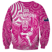 New Zealand Silver Fern Rugby All Pink Sweatshirt Maori Tiki Player With Ta Moko Tribal - Wonder Print Shop
