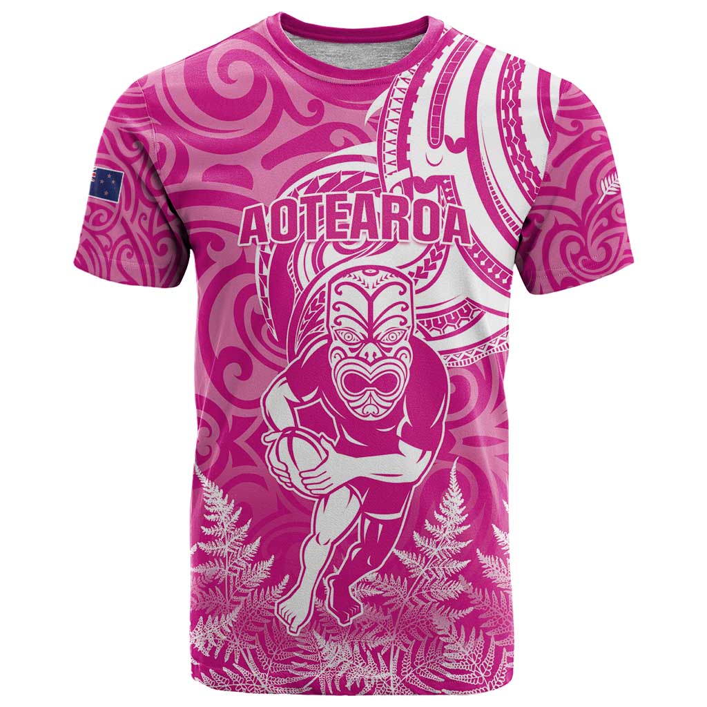 New Zealand Silver Fern Rugby All Pink T Shirt Maori Tiki Player With Ta Moko Tribal - Wonder Print Shop