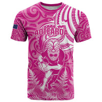 New Zealand Silver Fern Rugby All Pink T Shirt Maori Tiki Player With Ta Moko Tribal - Wonder Print Shop