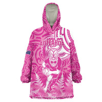 New Zealand Silver Fern Rugby All Pink Wearable Blanket Hoodie Maori Tiki Player With Ta Moko Tribal - Wonder Print Shop