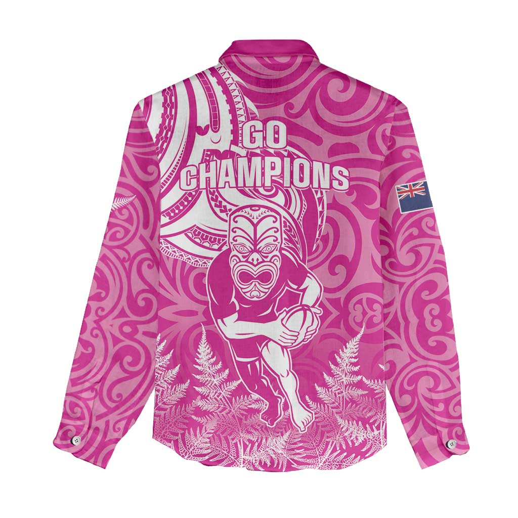 New Zealand Silver Fern Rugby All Pink Women Casual Shirt Maori Tiki Player With Ta Moko Tribal - Wonder Print Shop