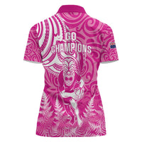 New Zealand Silver Fern Rugby All Pink Women Polo Shirt Maori Tiki Player With Ta Moko Tribal - Wonder Print Shop