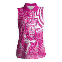 New Zealand Silver Fern Rugby All Pink Women Sleeveless Polo Shirt Maori Tiki Player With Ta Moko Tribal - Wonder Print Shop