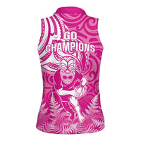 New Zealand Silver Fern Rugby All Pink Women Sleeveless Polo Shirt Maori Tiki Player With Ta Moko Tribal - Wonder Print Shop