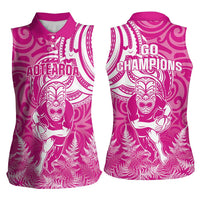 New Zealand Silver Fern Rugby All Pink Women Sleeveless Polo Shirt Maori Tiki Player With Ta Moko Tribal - Wonder Print Shop