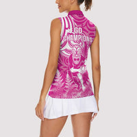 New Zealand Silver Fern Rugby All Pink Women Sleeveless Polo Shirt Maori Tiki Player With Ta Moko Tribal - Wonder Print Shop