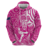 New Zealand Silver Fern Rugby All Pink Zip Hoodie Maori Tiki Player With Ta Moko Tribal - Wonder Print Shop
