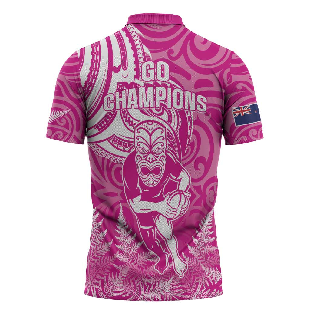 New Zealand Silver Fern Rugby All Pink Zipper Polo Shirt Maori Tiki Player With Ta Moko Tribal - Wonder Print Shop