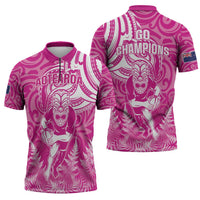 New Zealand Silver Fern Rugby All Pink Zipper Polo Shirt Maori Tiki Player With Ta Moko Tribal - Wonder Print Shop