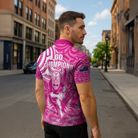 New Zealand Silver Fern Rugby All Pink Zipper Polo Shirt Maori Tiki Player With Ta Moko Tribal - Wonder Print Shop