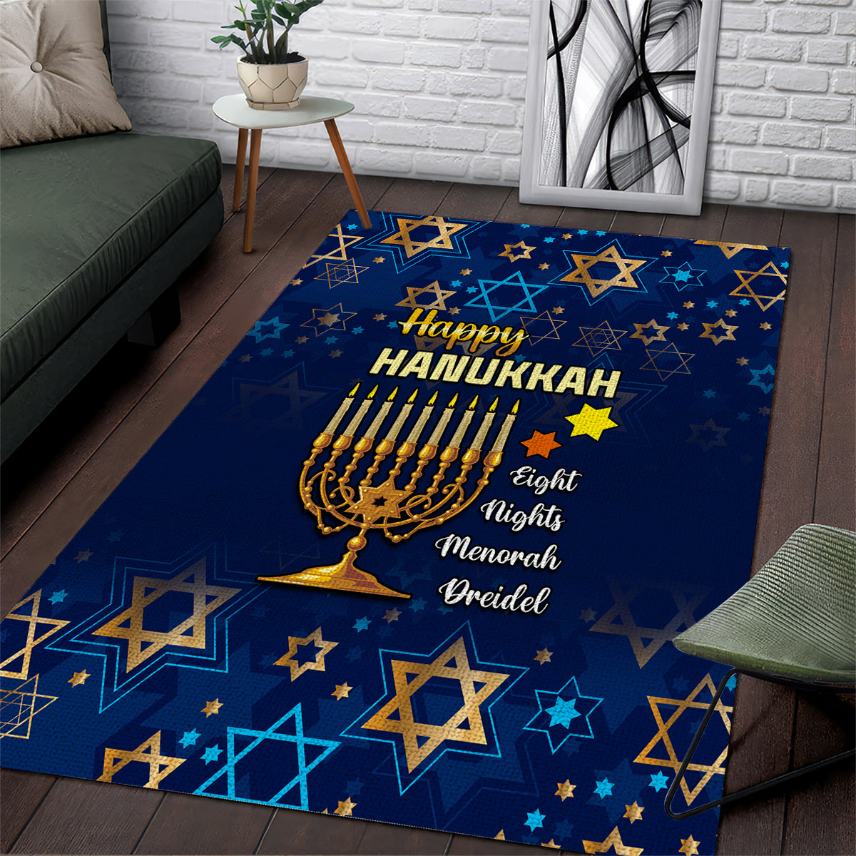 Hanukkah Festival Area Rug Eight Nights Menorah Dreidel - Wonder Print Shop