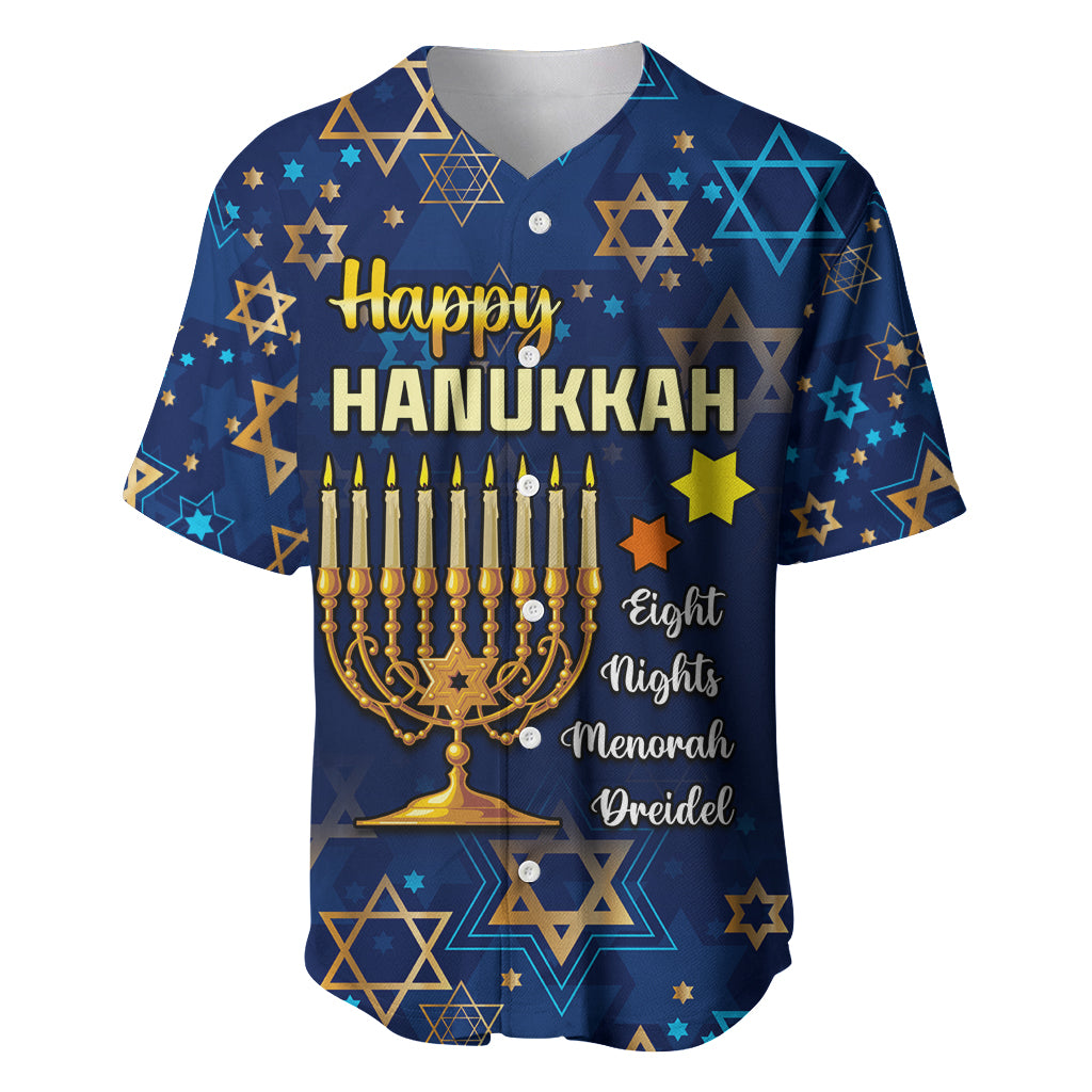 Personalised Hanukkah Festival Baseball Jersey Eight Nights Menorah Dreidel - Wonder Print Shop