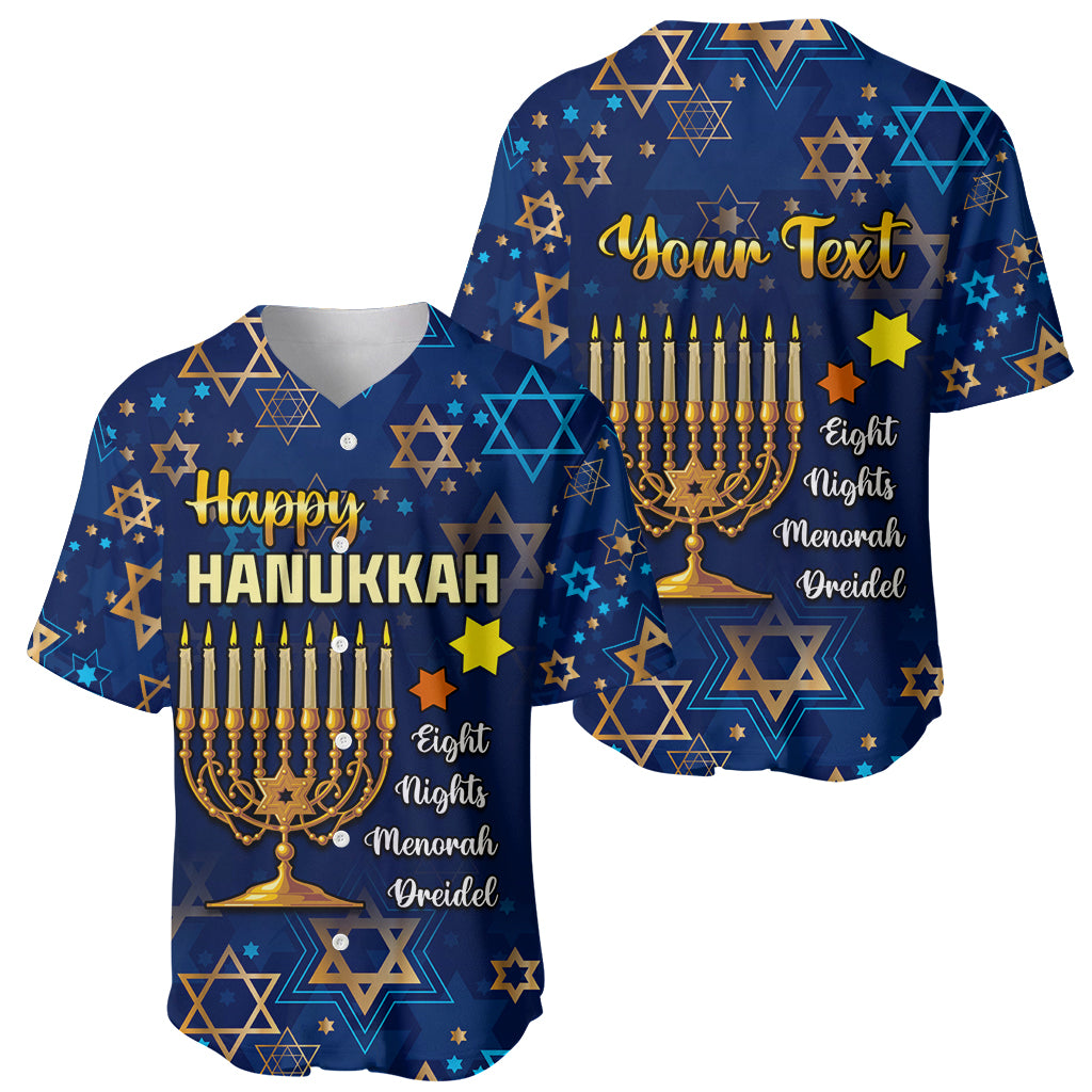 Personalised Hanukkah Festival Baseball Jersey Eight Nights Menorah Dreidel - Wonder Print Shop