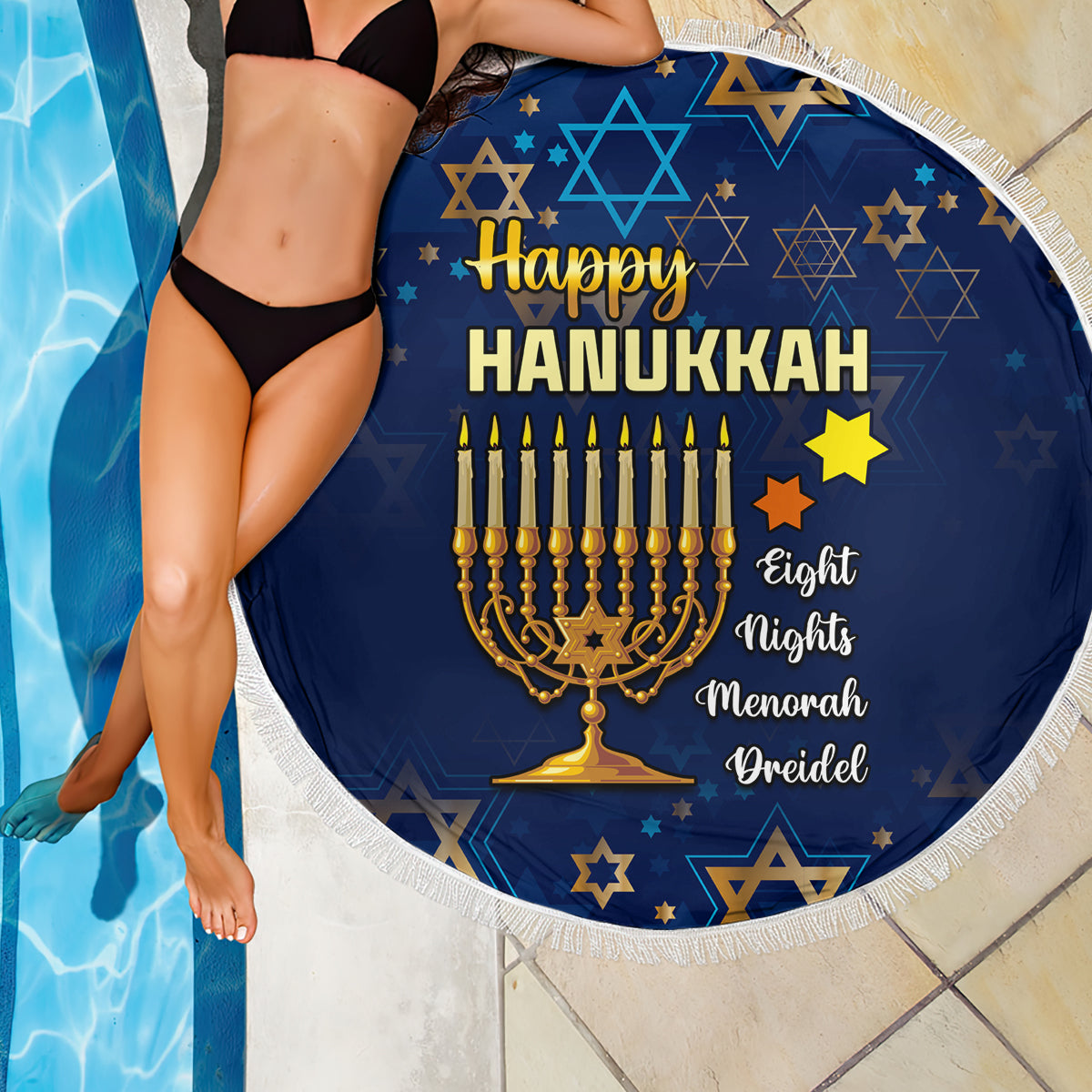 Hanukkah Festival Beach Blanket Eight Nights Menorah Dreidel - Wonder Print Shop