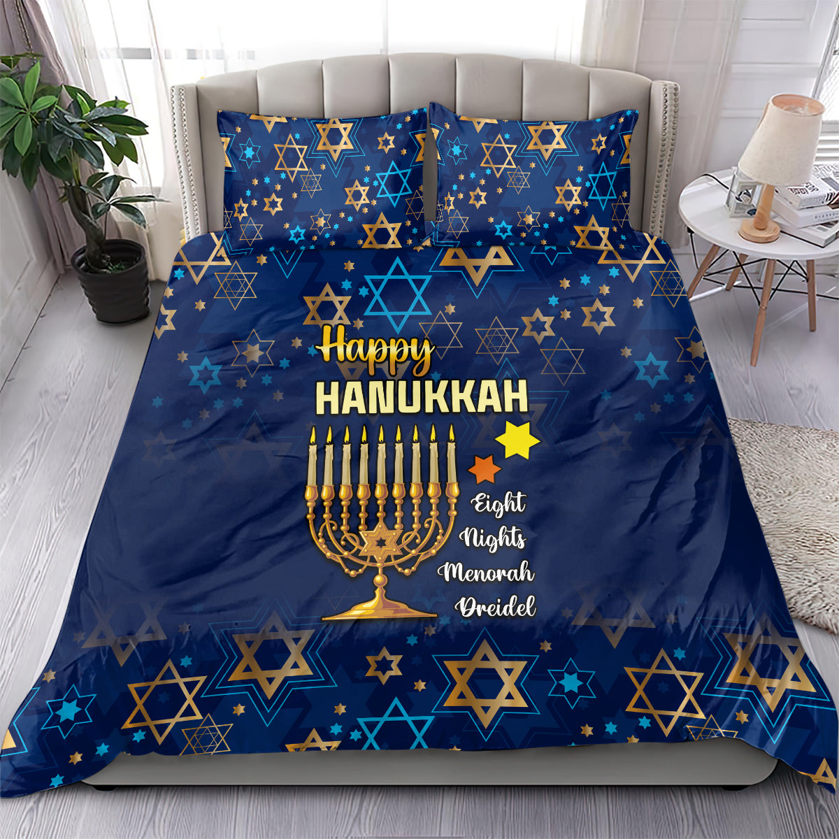 Hanukkah Festival Bedding Set Eight Nights Menorah Dreidel - Wonder Print Shop