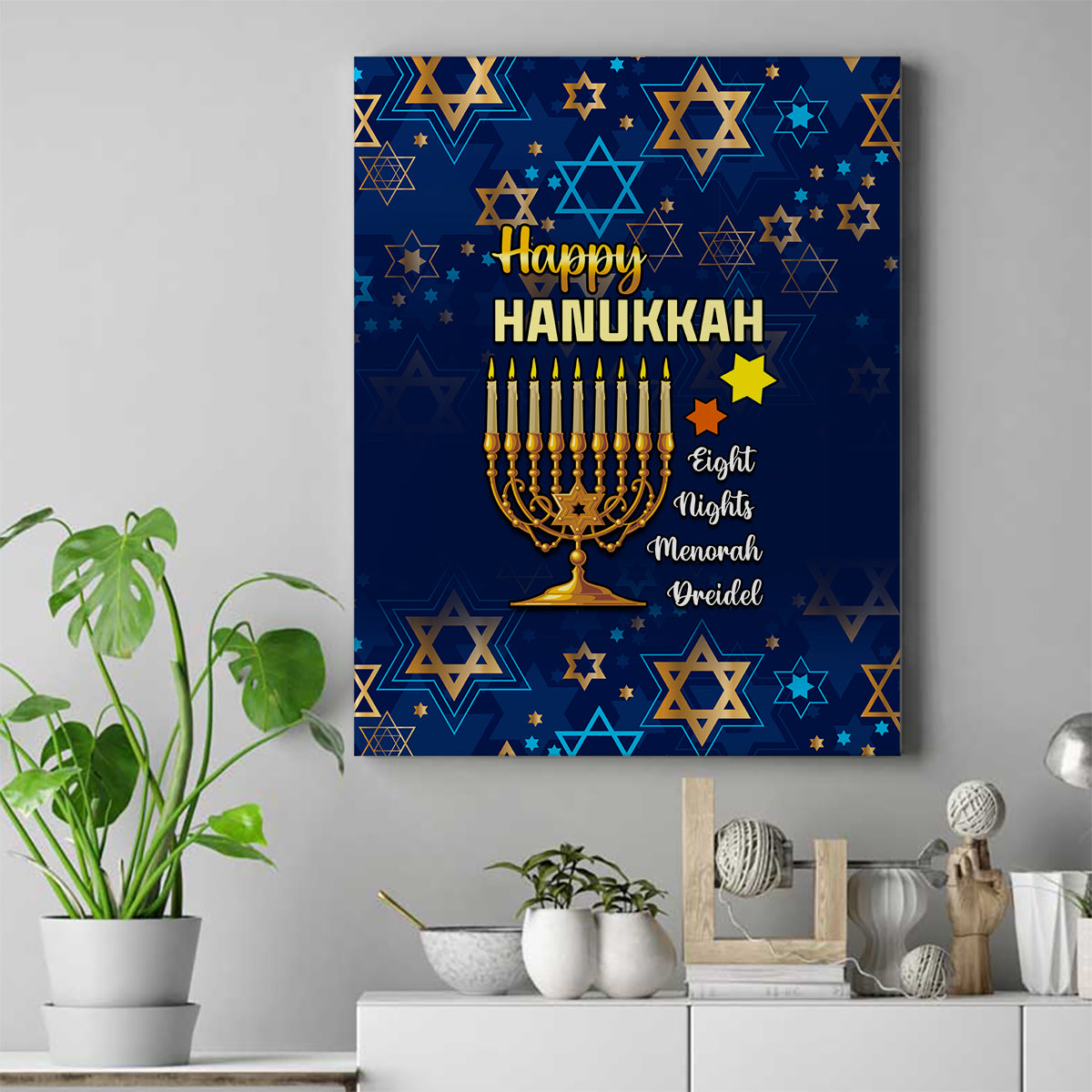 Hanukkah Festival Canvas Wall Art Eight Nights Menorah Dreidel - Wonder Print Shop