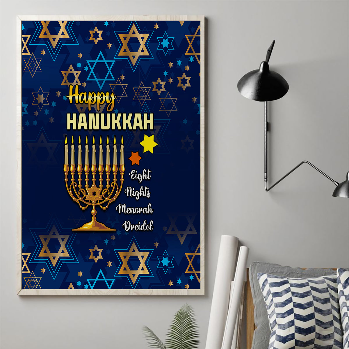 Hanukkah Festival Canvas Wall Art Eight Nights Menorah Dreidel - Wonder Print Shop