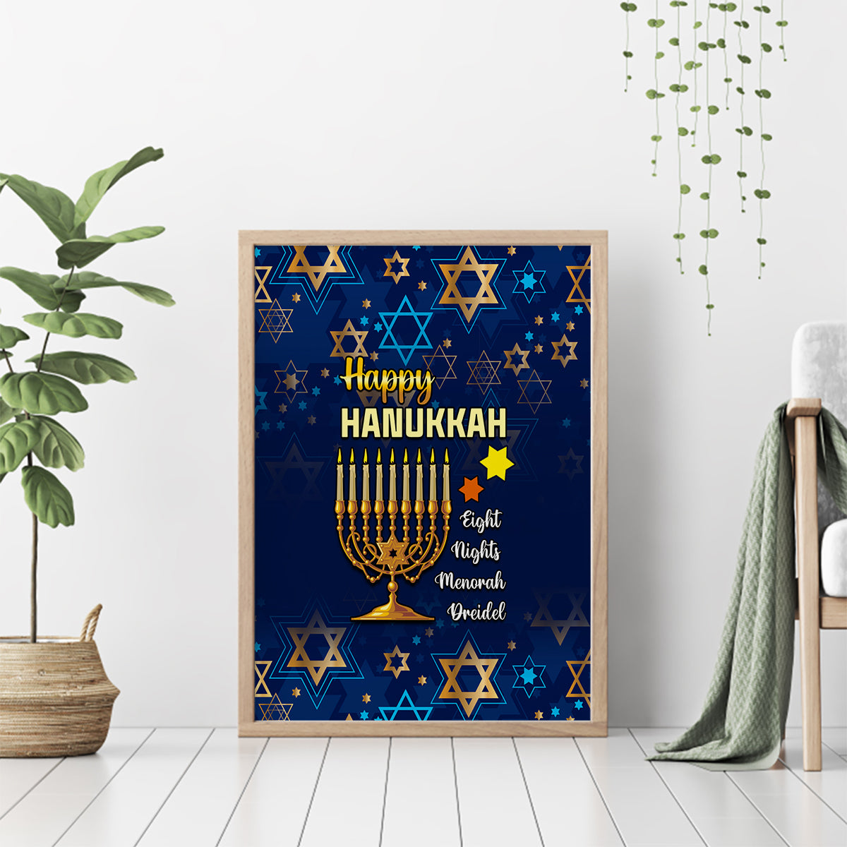 Hanukkah Festival Canvas Wall Art Eight Nights Menorah Dreidel - Wonder Print Shop