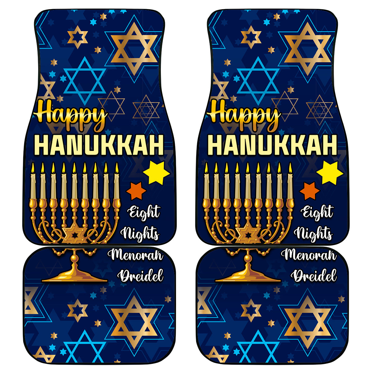 Hanukkah Festival Car Mats Eight Nights Menorah Dreidel - Wonder Print Shop