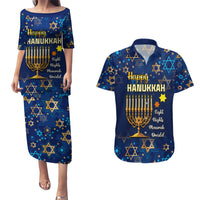 Personalised Hanukkah Festival Couples Matching Puletasi Dress and Hawaiian Shirt Eight Nights Menorah Dreidel - Wonder Print Shop