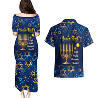 Personalised Hanukkah Festival Couples Matching Puletasi Dress and Hawaiian Shirt Eight Nights Menorah Dreidel - Wonder Print Shop