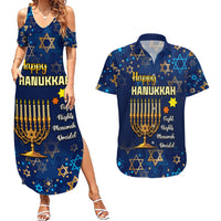Personalised Hanukkah Festival Couples Matching Summer Maxi Dress and Hawaiian Shirt Eight Nights Menorah Dreidel - Wonder Print Shop