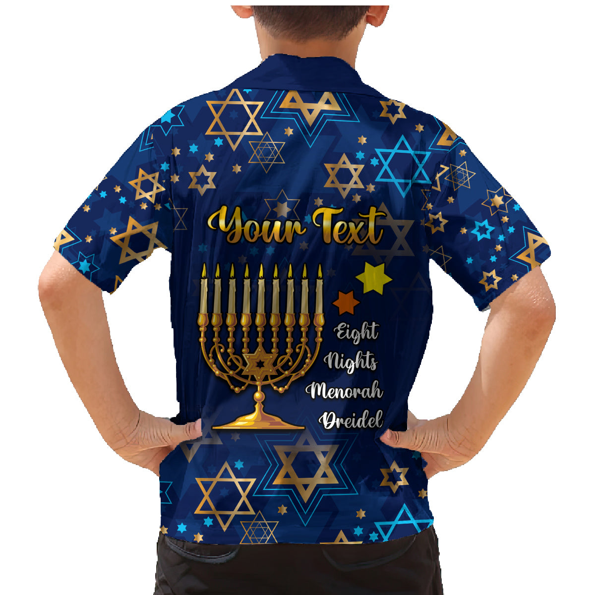 Personalised Hanukkah Festival Family Matching Mermaid Dress and Hawaiian Shirt Eight Nights Menorah Dreidel - Wonder Print Shop