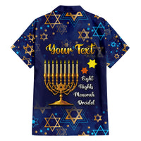 Personalised Hanukkah Festival Family Matching Off Shoulder Long Sleeve Dress and Hawaiian Shirt Eight Nights Menorah Dreidel - Wonder Print Shop