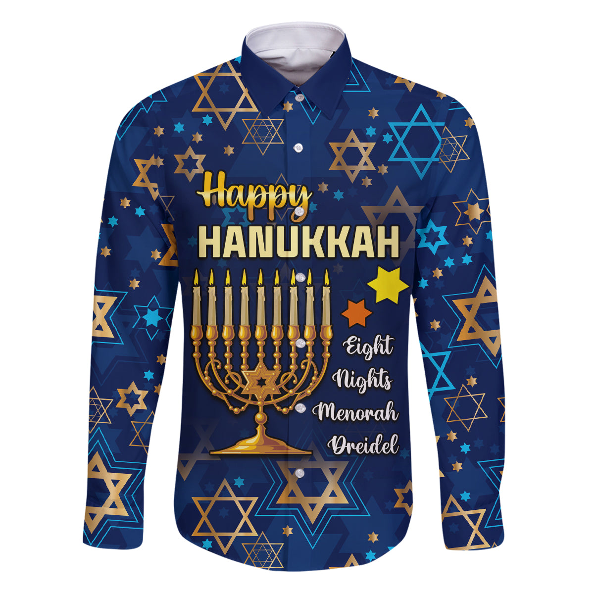 Personalised Hanukkah Festival Family Matching Puletasi Dress and Hawaiian Shirt Eight Nights Menorah Dreidel - Wonder Print Shop