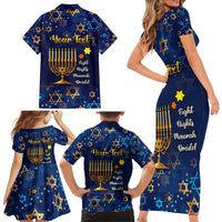 Personalised Hanukkah Festival Family Matching Short Sleeve Bodycon Dress and Hawaiian Shirt Eight Nights Menorah Dreidel LT01