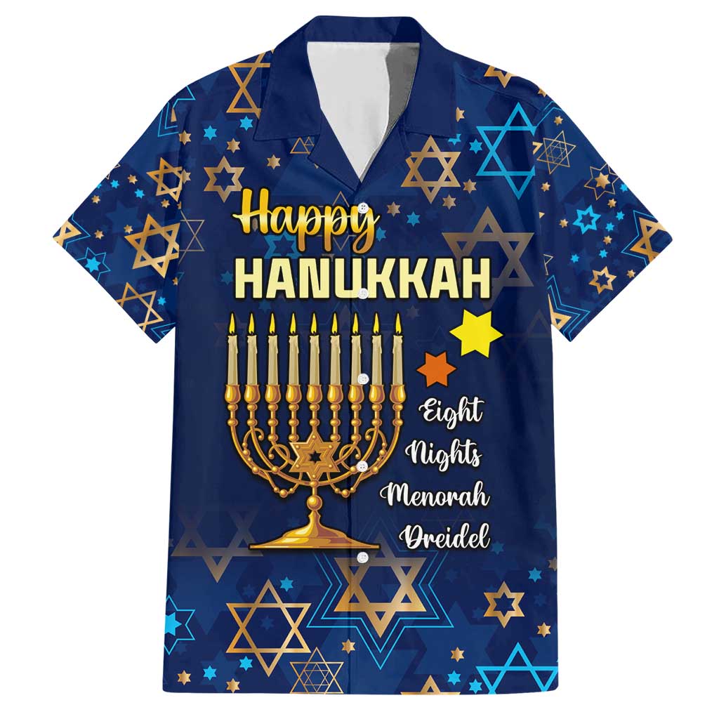 Personalised Hanukkah Festival Family Matching Short Sleeve Bodycon Dress and Hawaiian Shirt Eight Nights Menorah Dreidel LT01