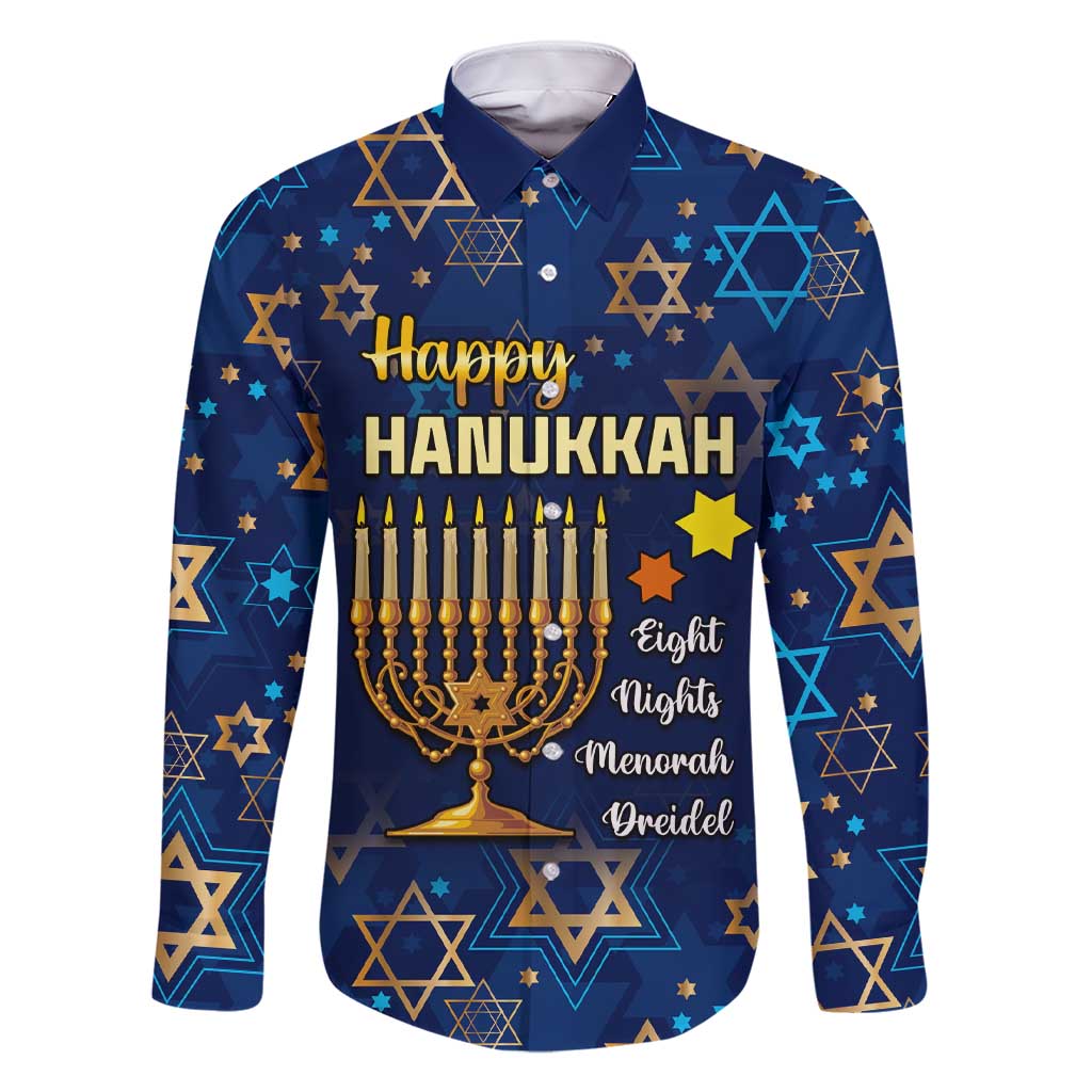 Personalised Hanukkah Festival Family Matching Short Sleeve Bodycon Dress and Hawaiian Shirt Eight Nights Menorah Dreidel LT01