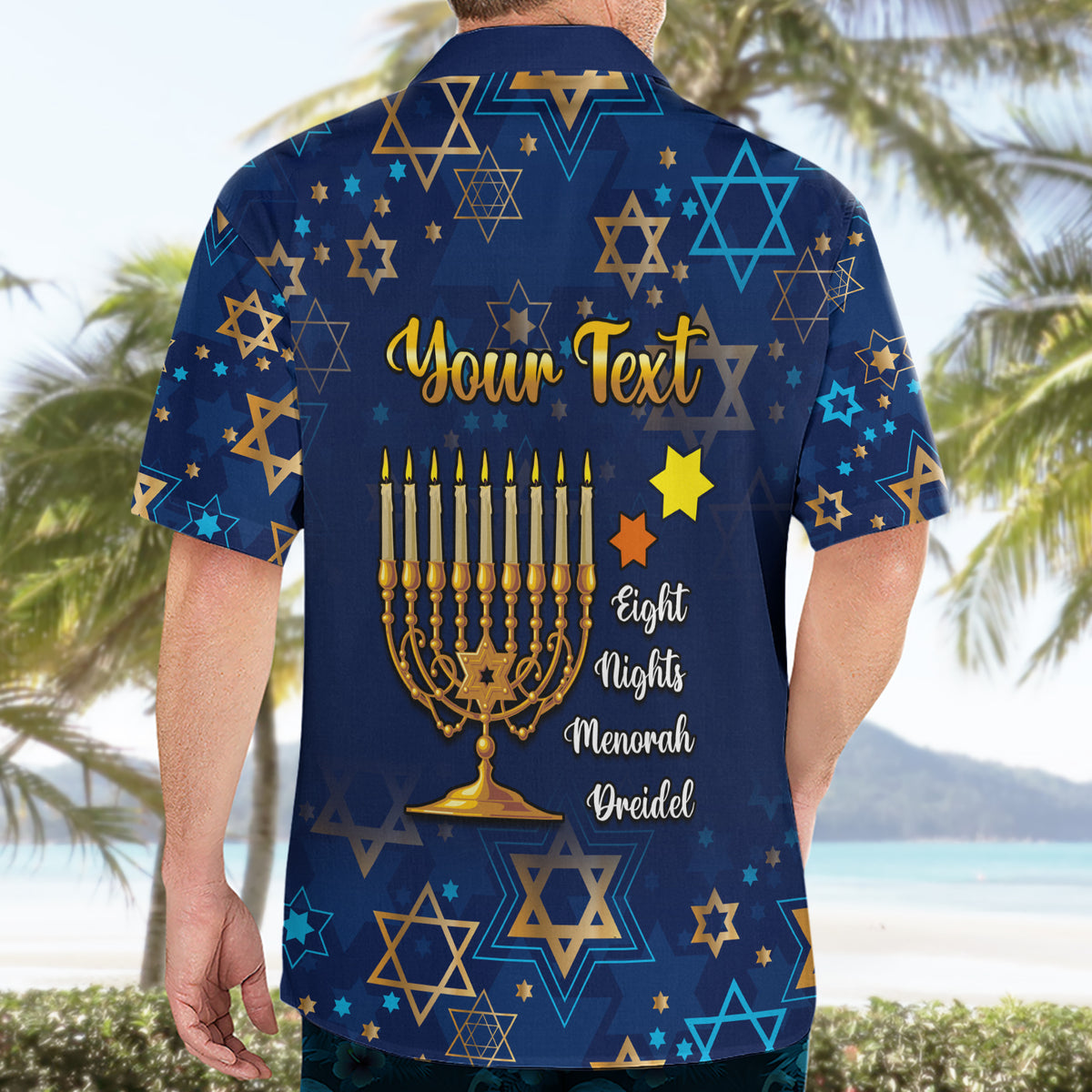Personalised Hanukkah Festival Hawaiian Shirt Eight Nights Menorah Dreidel - Wonder Print Shop