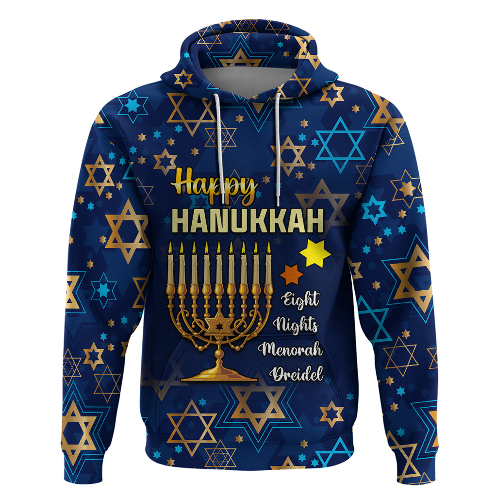 Personalised Hanukkah Festival Hoodie Eight Nights Menorah Dreidel - Wonder Print Shop